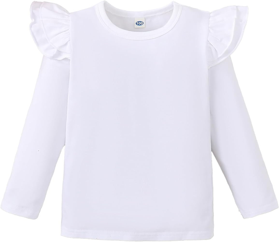 LYSMuch Toddler Baby Girls Long Sleeve Ruffle T Shirt Kids Casual Plain Solid Top Blouse T-Shirt ... | Amazon (US)