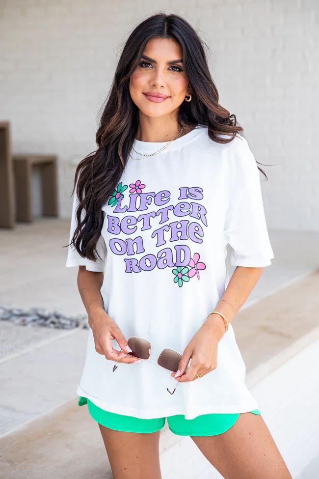 Life is Better on the Road White Oversized Graphic Tee | Pink Lily