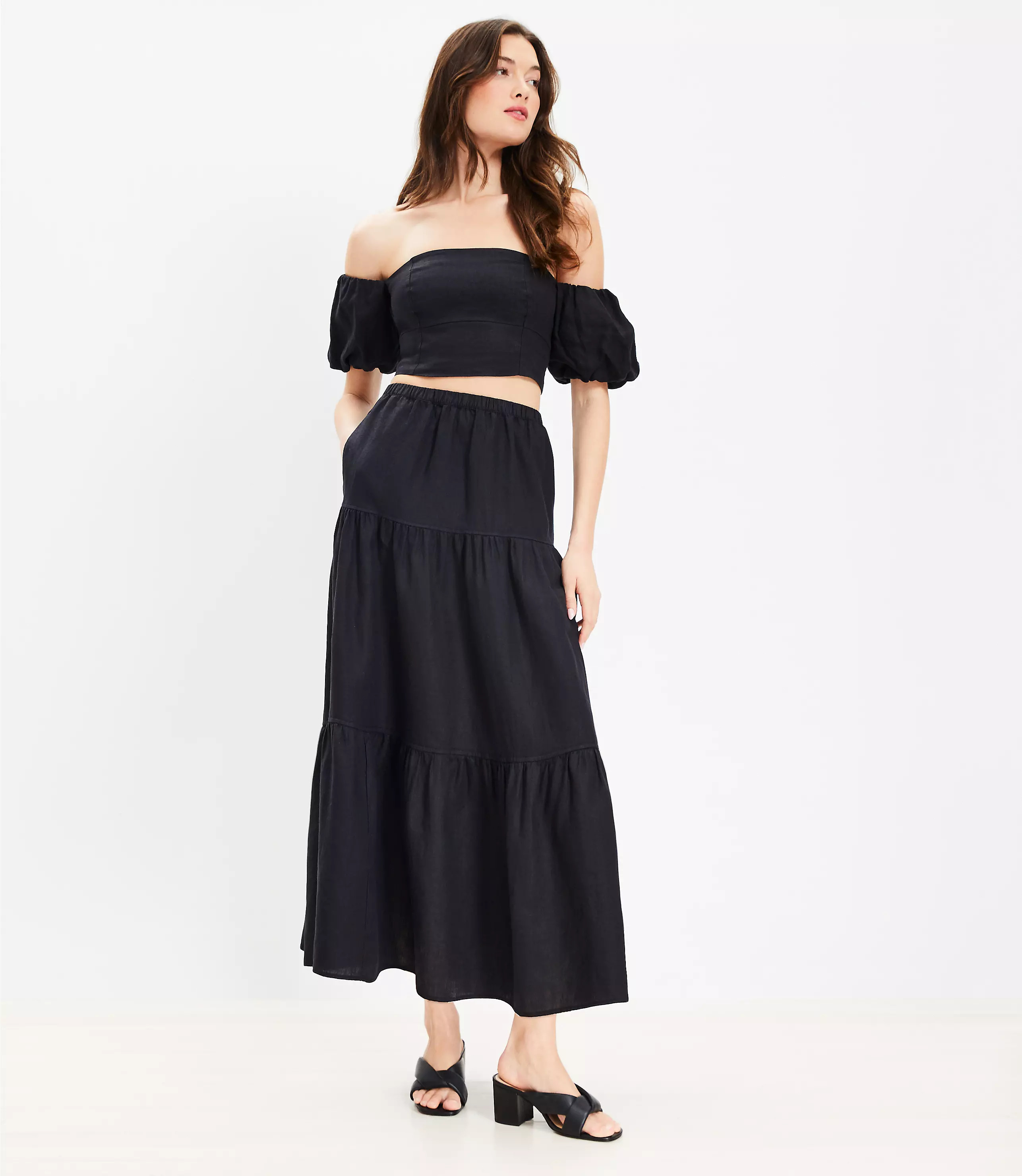 LOFT Beach Tiered Linen Midi Skirt | LOFT