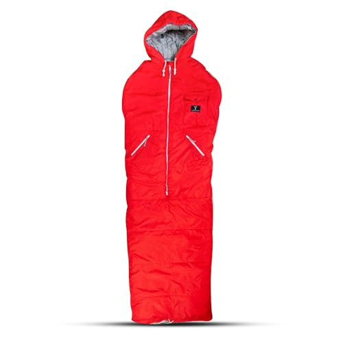 Thermotuff Wearable Sleeping Bag with Dual Hoodie, Zippered Arm Holes, Pockets & Adjustable Drawstring - Ideal for Camping, Cold Weather Hiking, and Stadium Sak Blanket (Red) | Amazon (US)