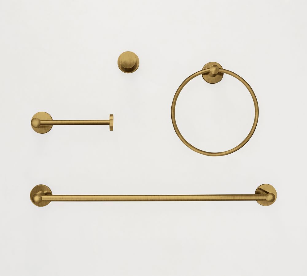 Tumbled Brass Linden Bath Hardware Set of 4 with 18" Towel Bar | Pottery Barn (US)