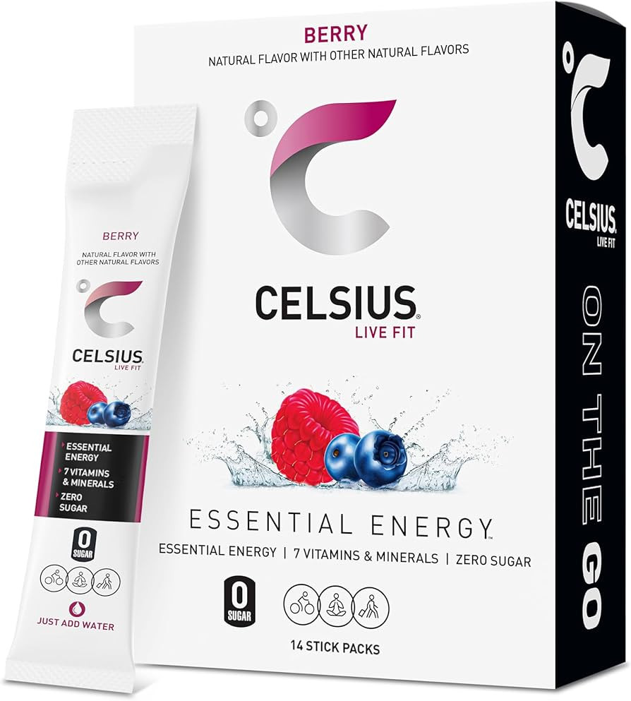 CELSIUS On-The-Go Powder Stick Packs, Zero Sugar (14 Sticks per Pack), Berry, 2.5 Ounce | Amazon (US)