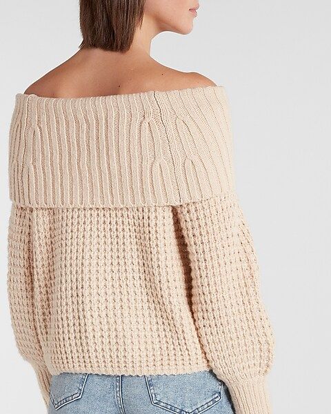 Chunky Thermal Off The Shoulder Balloon Sleeve Sweater | Express