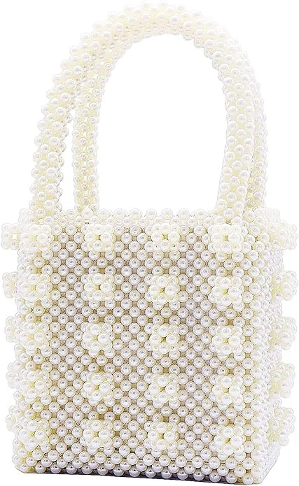Women Beaded Handbags Handmade Weave Crystal Pearl Tote Bags Transparent Purse for Evening | Amazon (US)