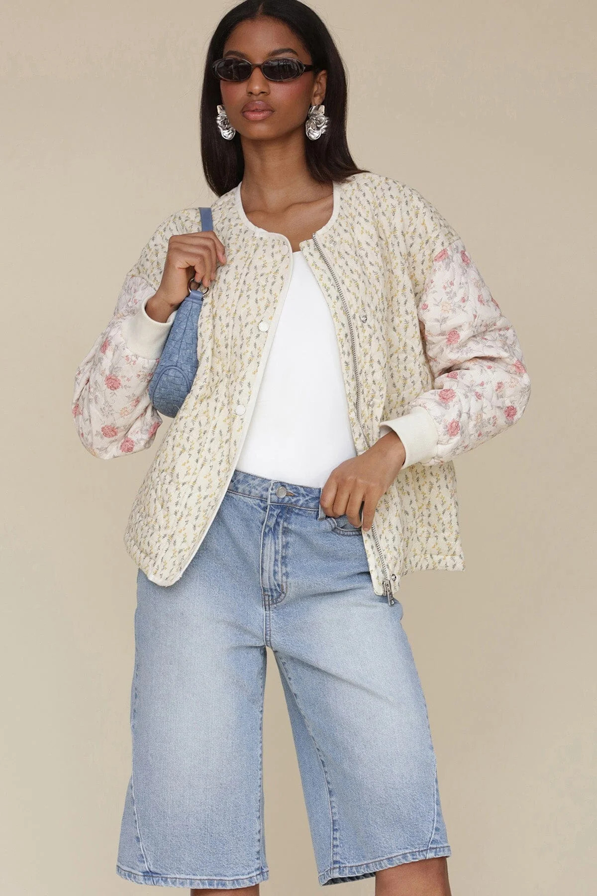 Mixed Floral Quilted Cotton Bomber Jacket | Avec Les Files