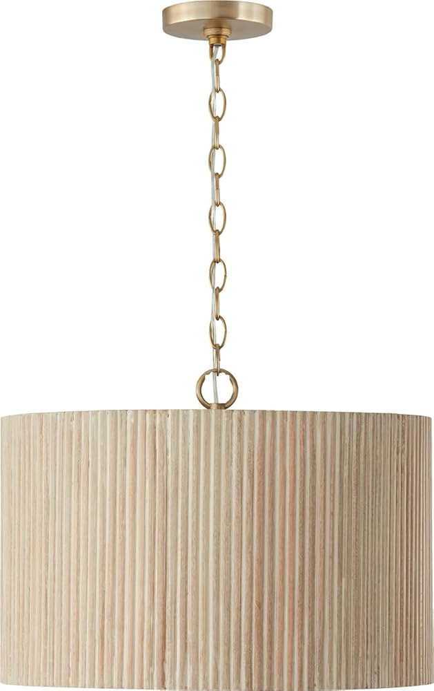 350741QQ Artisan Handcrafted Fluted Mango Wood Drum Pendant Ceiling Light, 3-Light 180 Total Watt... | Amazon (US)