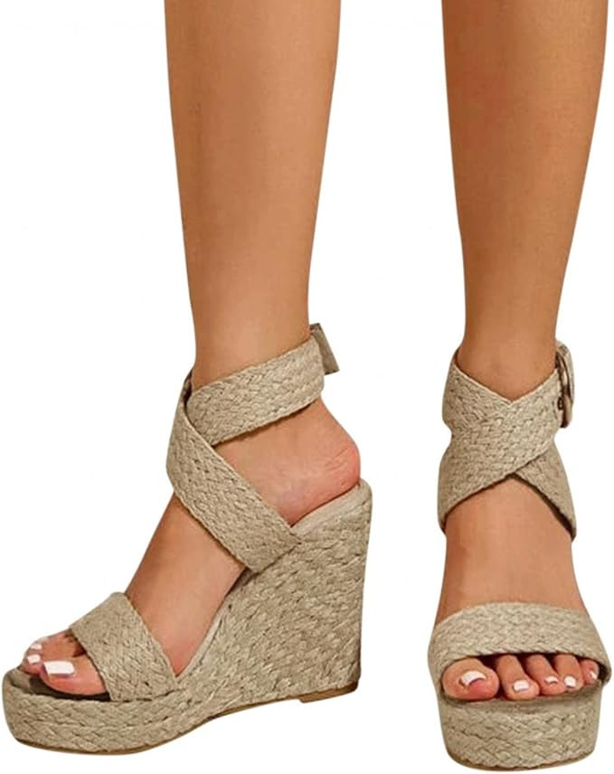 ZBYY Wedge Sandals for Women Wide Width Slingback Platform Open Toes Summer Cross Ankle Strap Esp... | Amazon (US)