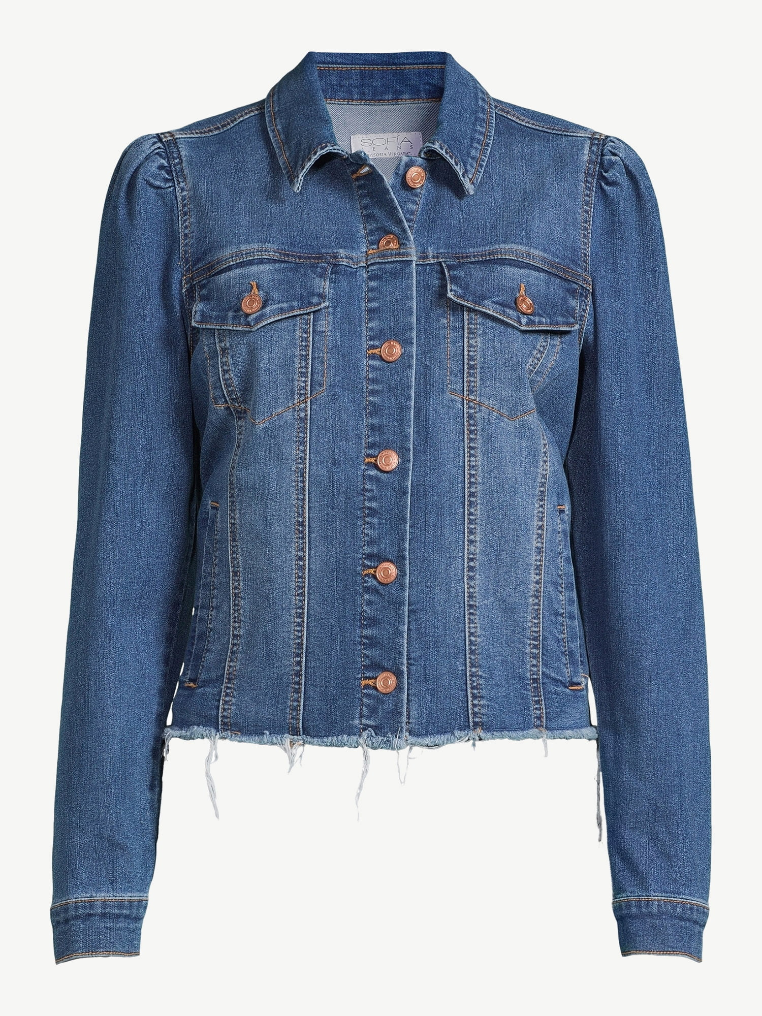 Sofia Jeans by Sofia Vergara Women's Cropped Fray Hem Jacket with Puff Sleeves - Walmart.com | Walmart (US)