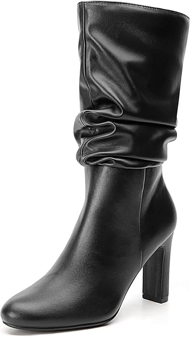 DREAM PAIRS Slouch Boots for Women Mid Calf, Women's Fashion Almond Toe High Heel Fall Winter Dre... | Amazon (US)