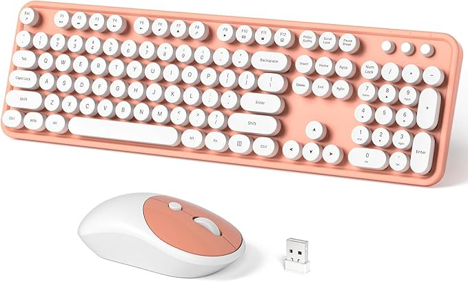 Wireless Keyboard and Mouse Combo, MOWUX Full Size Typewriter Retro Round Computer Keyboard, Mous... | Amazon (US)