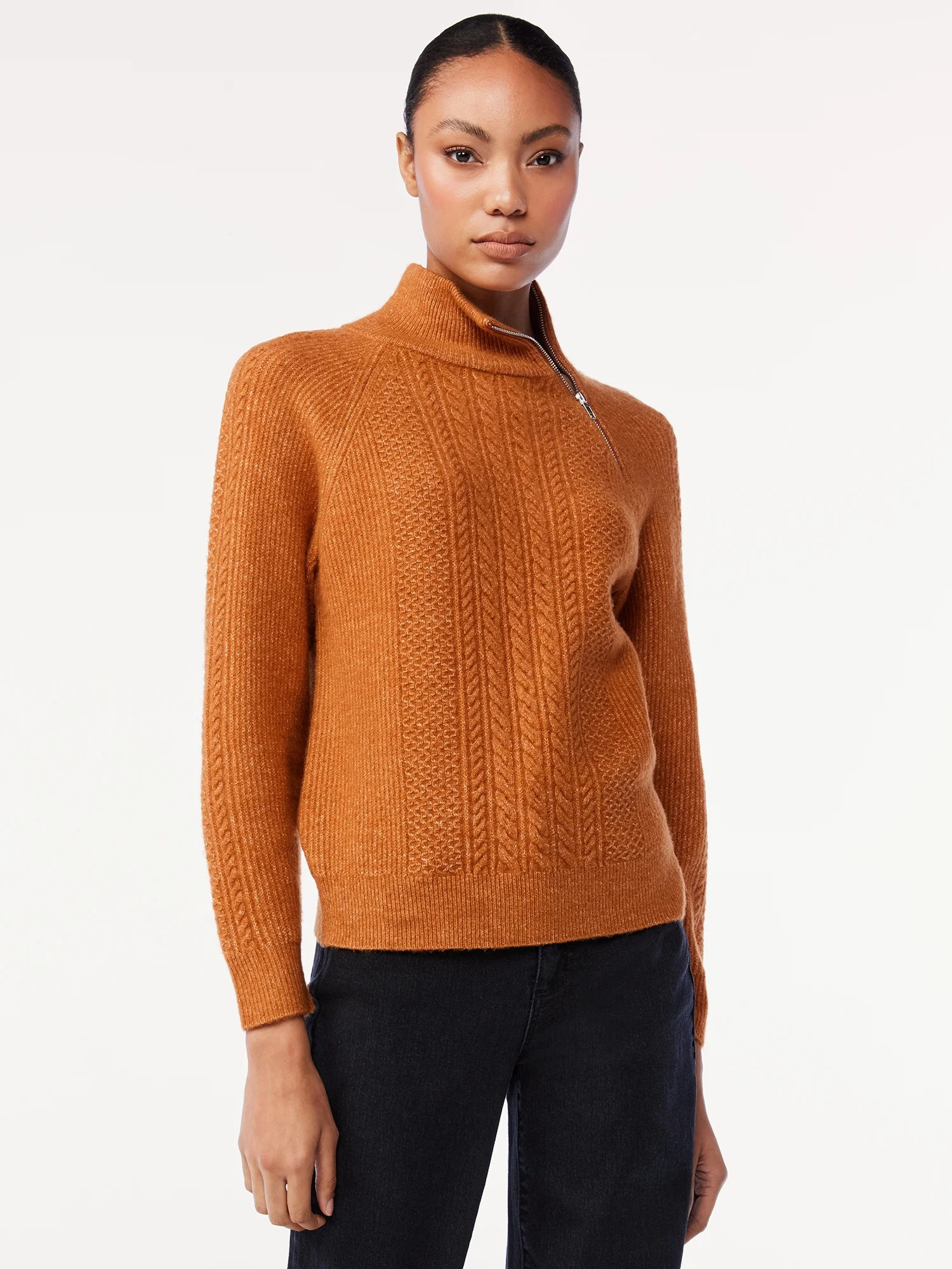 Scoop Women's Zip Neck Cable Sweater | Walmart (US)