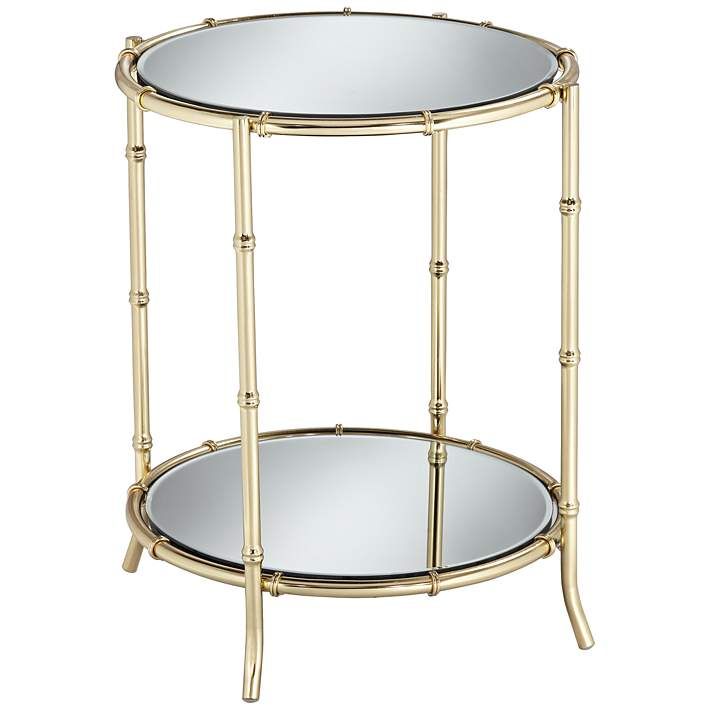 Macau 22" High Gold and Mirrored Accent Table | LampsPlus.com