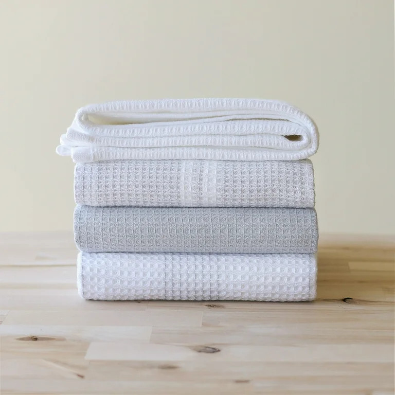 Better Homes & Gardens 4 Piece Waffle Kitchen Towel, Soft Silver | Walmart (US)