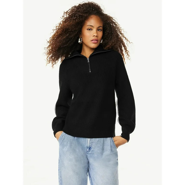 Scoop Women's Half Zip Sweater with Long Sleeves, Sizes XS-XXL | Walmart (US)