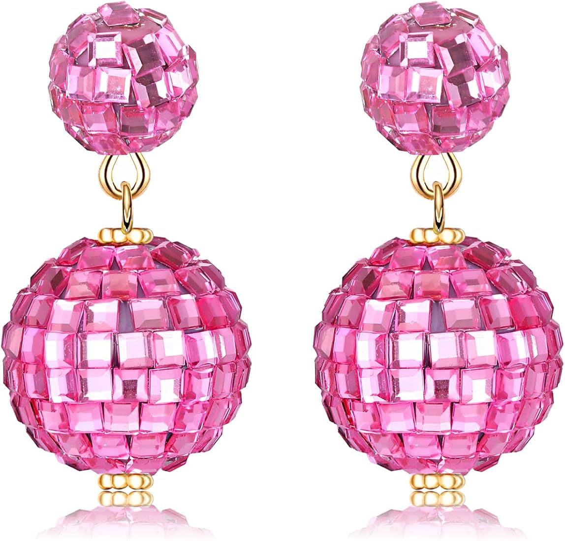 Disco Ball Earrings for Women Sparkly Mirror Ball Dangle Earrings Dance Party Country Music Conce... | Amazon (US)