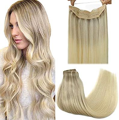 GOO GOO Halo Hair Extensions Ombre Ash Blonde to Golden Blonde Mixed Platinum Blonde 16 Inch 80g ... | Amazon (US)