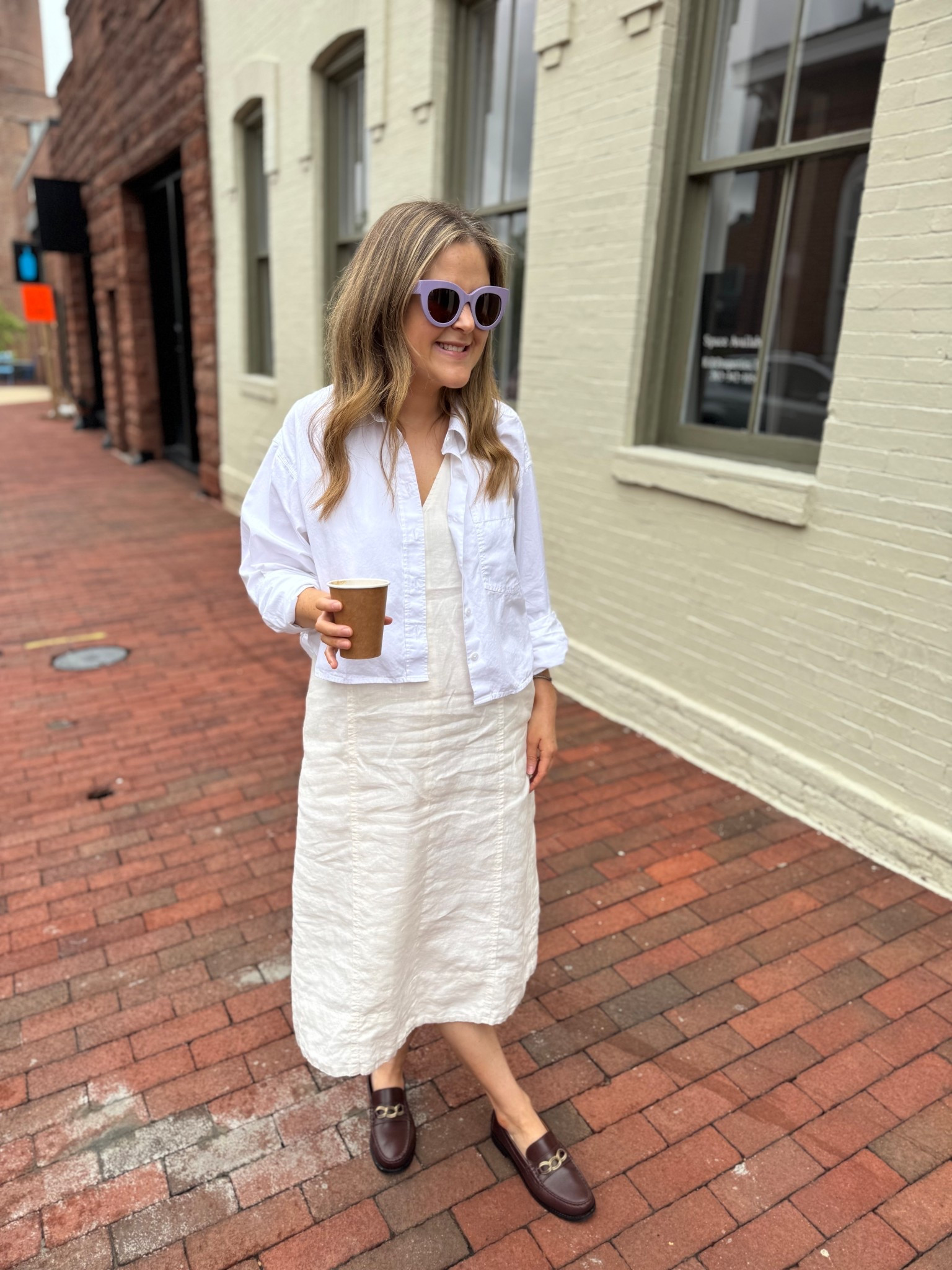 Button up I love to wear with summer dresses! These sunglasses are perfect for summer! I love the soft shade of purple - they look great with neutrals but would also be fun with other summer colors. (These were gifted to me). 

#LTKStyleTip #LTKSummerEdit