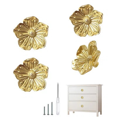 Gold Dresser Knobs, Flower Knobs For Dresser Drawer, Brass Floral Cabinet Knob, Decorative Vintage Pulls And Knobs 4 Pack, Kitchen Cupboard Bathroom C | Wayfair North America