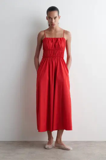 Gathered Cotton Midi Dress | Nordstrom