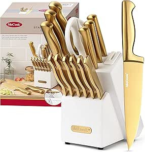 McCook® Juegos de cuchillos, juegos de bloques de cuchillos de cocina de acero inoxidable de tit... | Amazon (US)