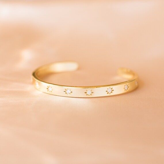 18K Gold Vermeil star crystal open bangle, Rose Gold polaris eternity engagement wedding cuff, cz... | Etsy (CAD)