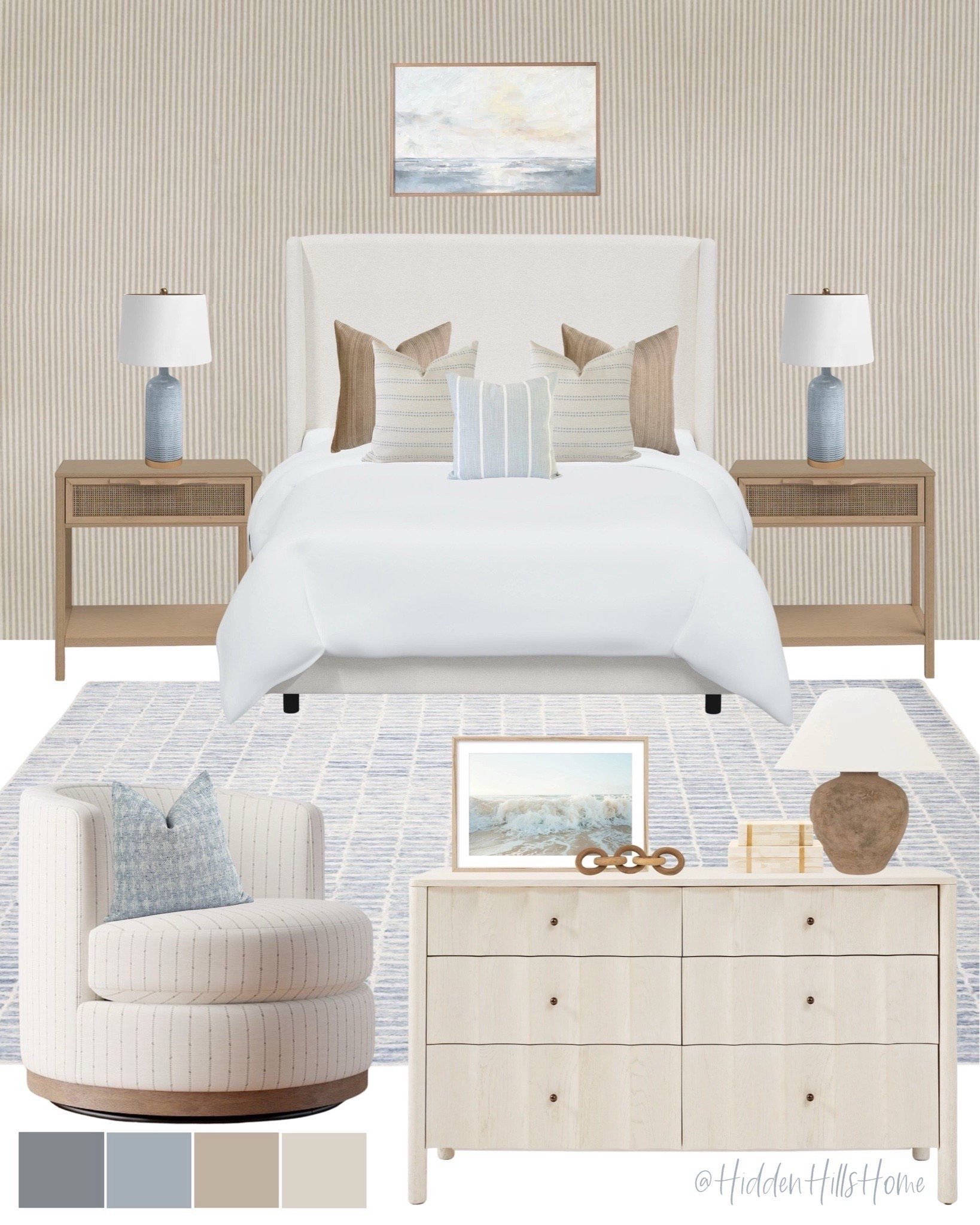 Master bedroom mood board, neutral bedroom, costal bedroom mood board, master bedroom design, bedroom decor #coastal