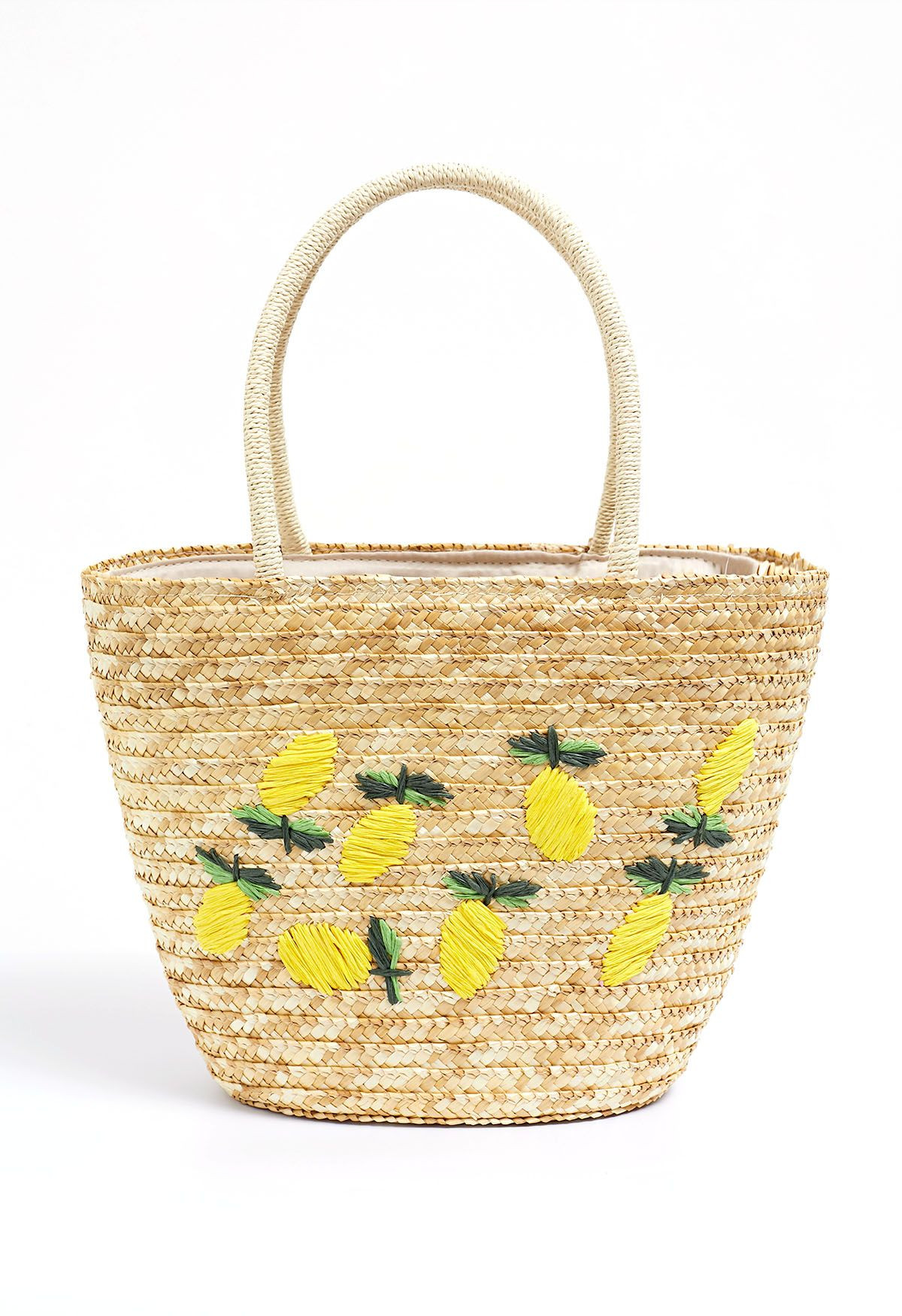 Lemon Pattern Handmade Woven Straw Beach Bag | Chicwish