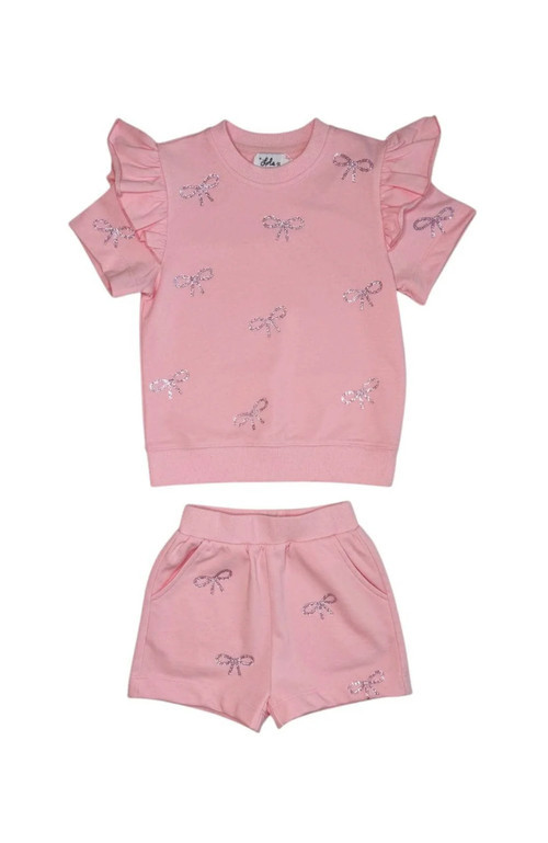 Lola + The Boys Pretty in Crystal Bows Short Set in Pink at Nordstrom, Size 12 | Nordstrom