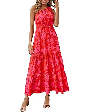 PRETTYGARDEN Women's Floral Maxi Dress 2024 Knot One Shoulder Sleeveless Ruffle Hem Flowy Boho Dr... | Amazon (US)