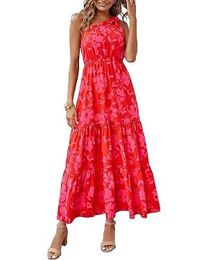 PRETTYGARDEN Women's Floral Maxi Dress 2024 Knot One Shoulder Sleeveless Ruffle Hem Flowy Boho Dr... | Amazon (US)