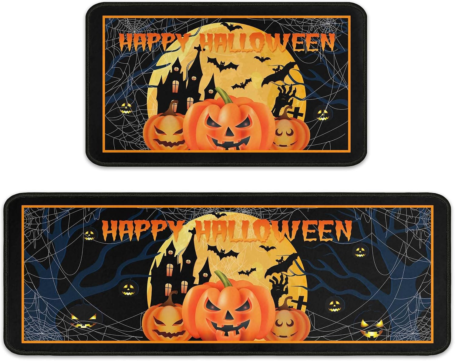 Ghosts Halloween Kitchen Rugs Set of 2, Non Slip Backing Spooky Kitchen Mats for Floor Holiday Rug Decor for Home Party Gifts (Happy Halloween, 17"x47.2"+17"x30") | Amazon (US)