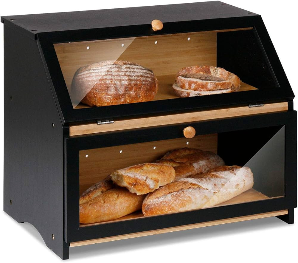 HOMEKOKO Double Layer Large Bread Box for Kitchen Counter, Wooden Large Capacity Bread Storage Bi... | Amazon (US)