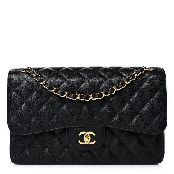 Caviar Quilted Jumbo Double Flap Black | FASHIONPHILE (US)