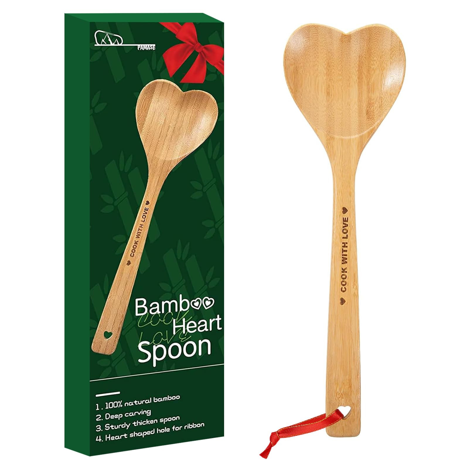 Bamboo Heart Shaped Spoon for Cooking - Wooden Cook with Love Spoon Kitchen Utensils, Valentines ... | Amazon (US)