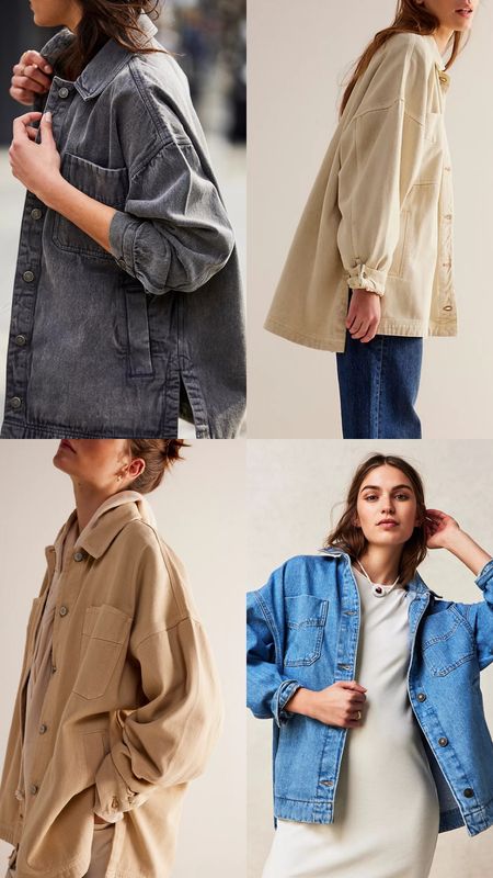 Obsessed with this soft lightweight denim oversized jacket!! I bought my true M for a super loose fit which I love. You could size down if you prefer a less loose fit. 