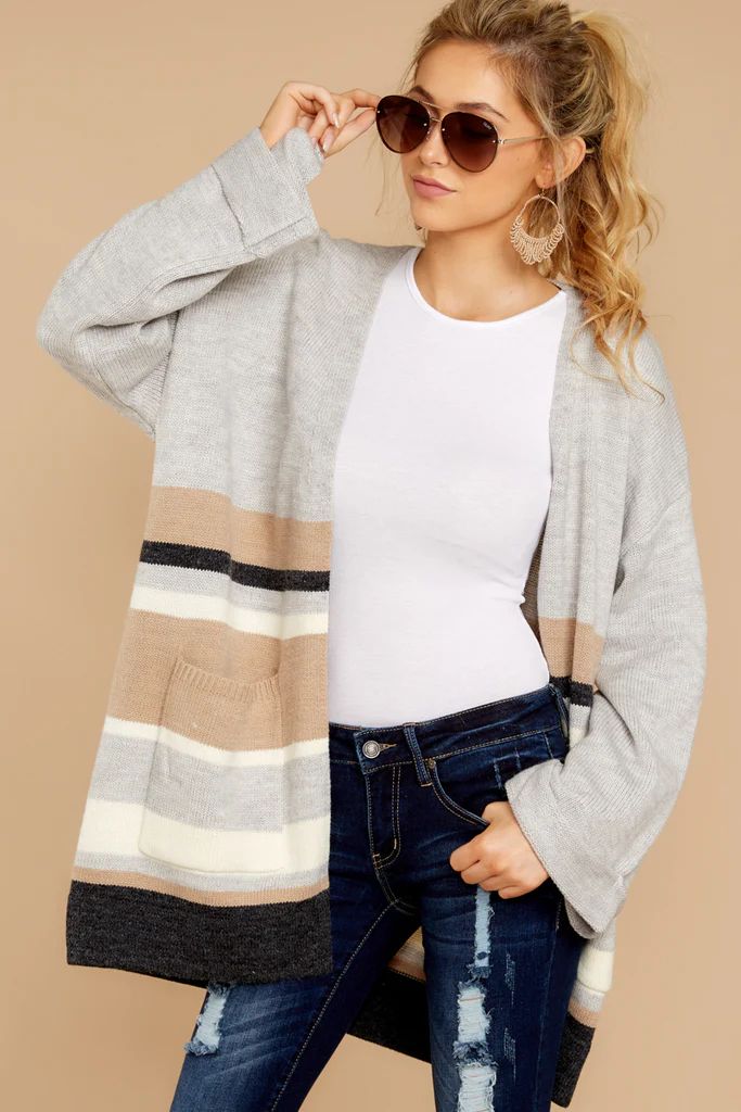 Complete For Winter Grey Multi Stripe Cardigan | Red Dress 