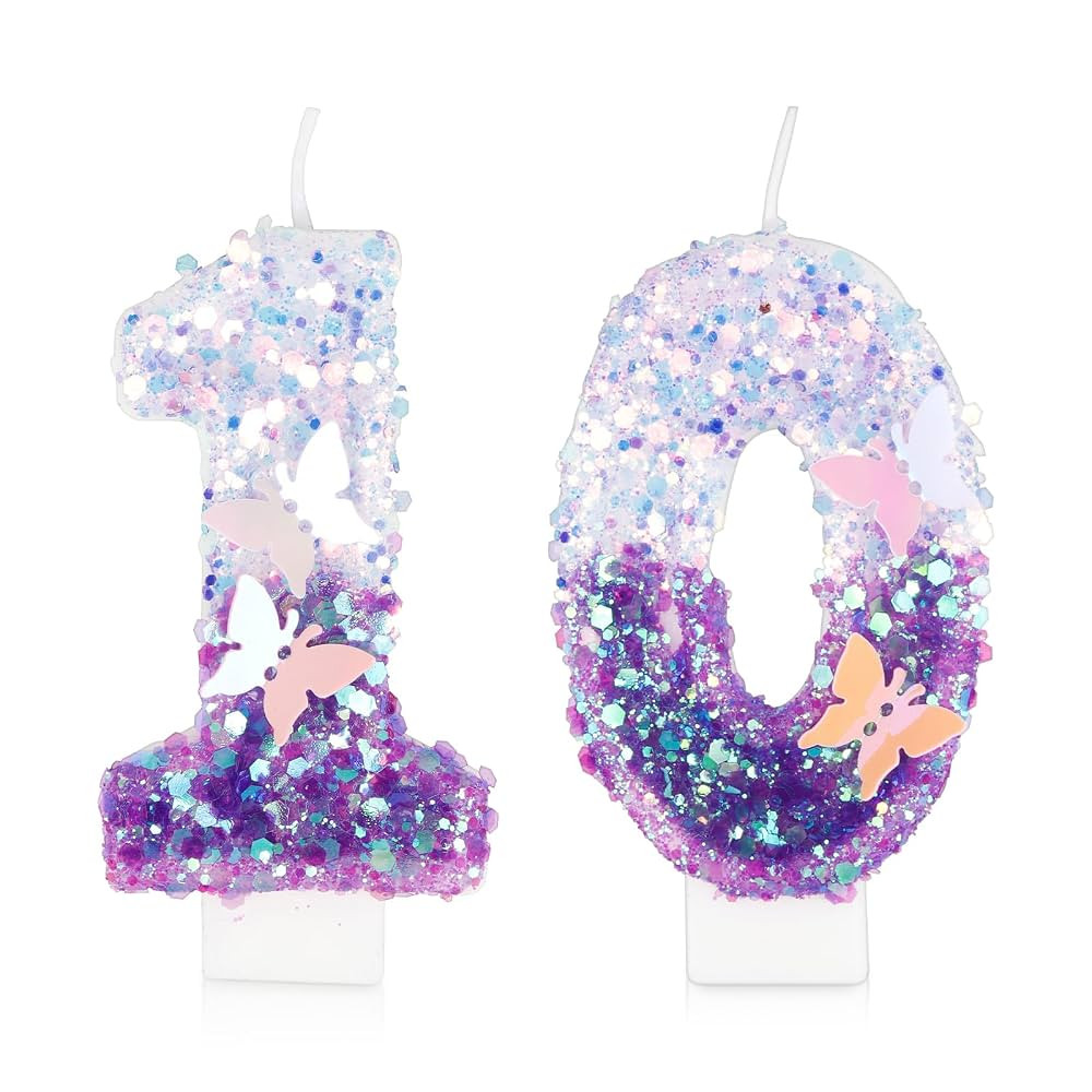Birthday Candles Number 10 Candle, Butterfly 10th Birthday Decorations for Women/Girl, Purple Hap... | Amazon (US)