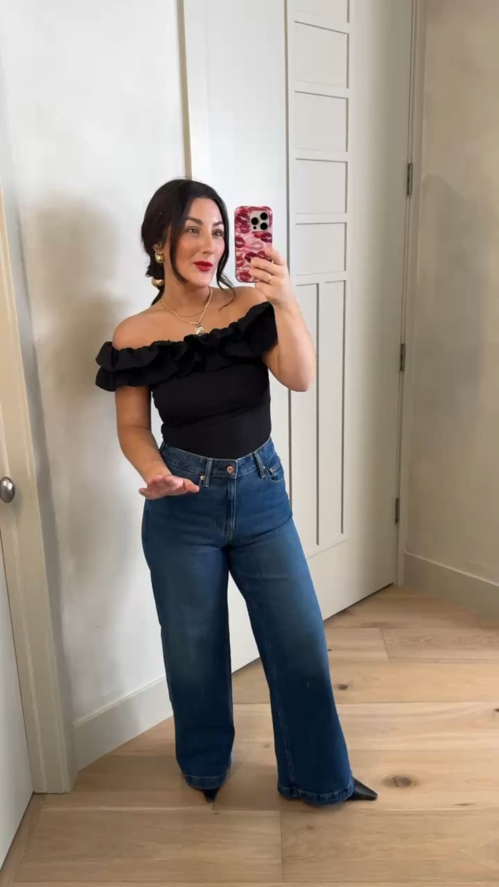 Love the ruffle off the shoulder detail!!! 

Top size small
Jeans size 27 petite 

5’0” 140lbs

#LTKootd #LTKgrwm #LTKPetite