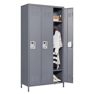 3 Door 72"H Metal Lockers With Lock for Employees,Storage Locker Cabinet for Home Gym Office School Garage,Gray | Target