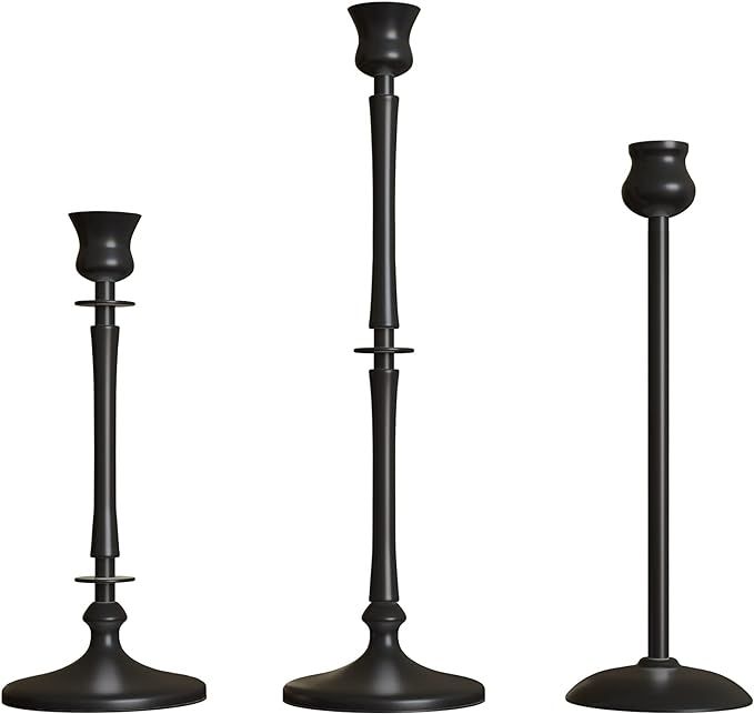 Matte Black Taper Candlestick Holders Set of 3 - Metal Taper Candle Holders for Candlesticks, Can... | Amazon (US)