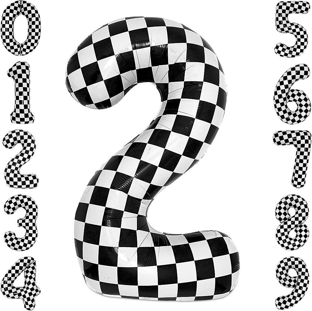 40 Inch Checkered 2 Balloon Large Black and White Number Balloon for Two Fast Race Car Birthday P... | Amazon (US)