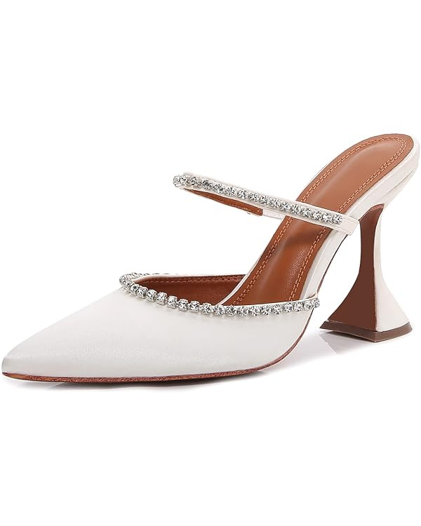 Vertundy Women's Mule Heels Rhinestones Strappy Stiletto Slide Pumps Slip On Sexy High Heels Sand... | Amazon (US)