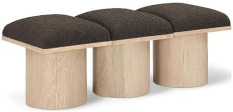 MAKLAINE Contemporary Brown Boucle Fabric Bench, 46.5" W x 18" D x 17.5" H, Oak Veneer with Natur... | Amazon (US)