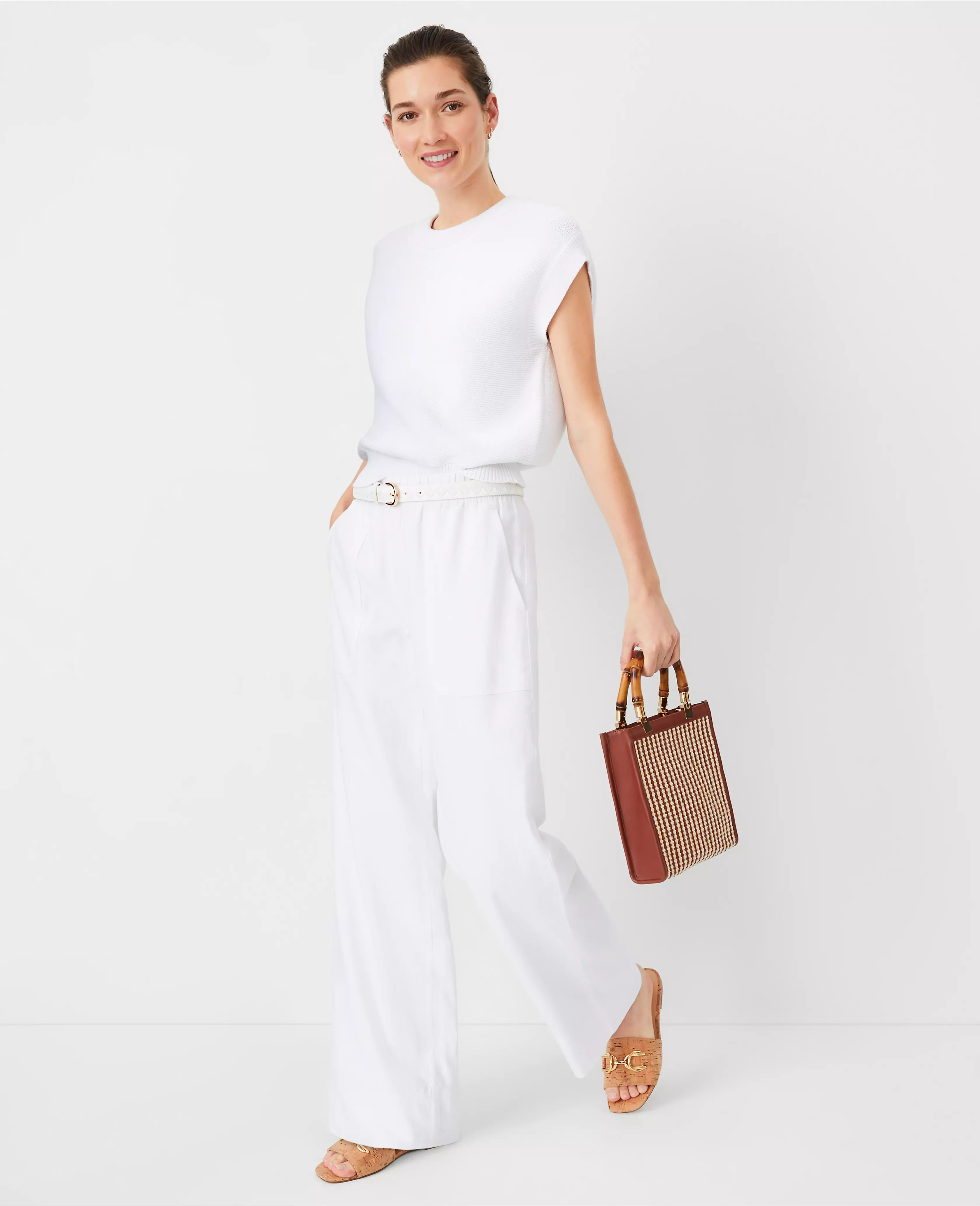 AT Weekend Easy Straight Leg Pants in Linen Blend | Ann Taylor (US)
