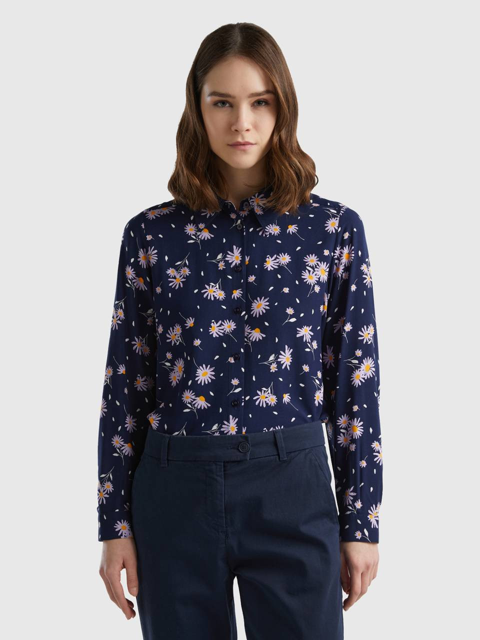 Camisa estampada de viscosa sostenible - Azul Oscuro | Benetton | Benetton (EU)