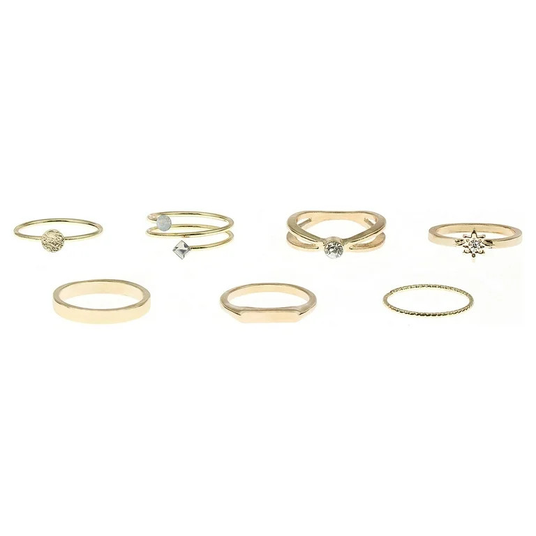 Time and Tru Delicate Gold-Tone Stacking Rings Set, 7-Pack | Walmart (US)