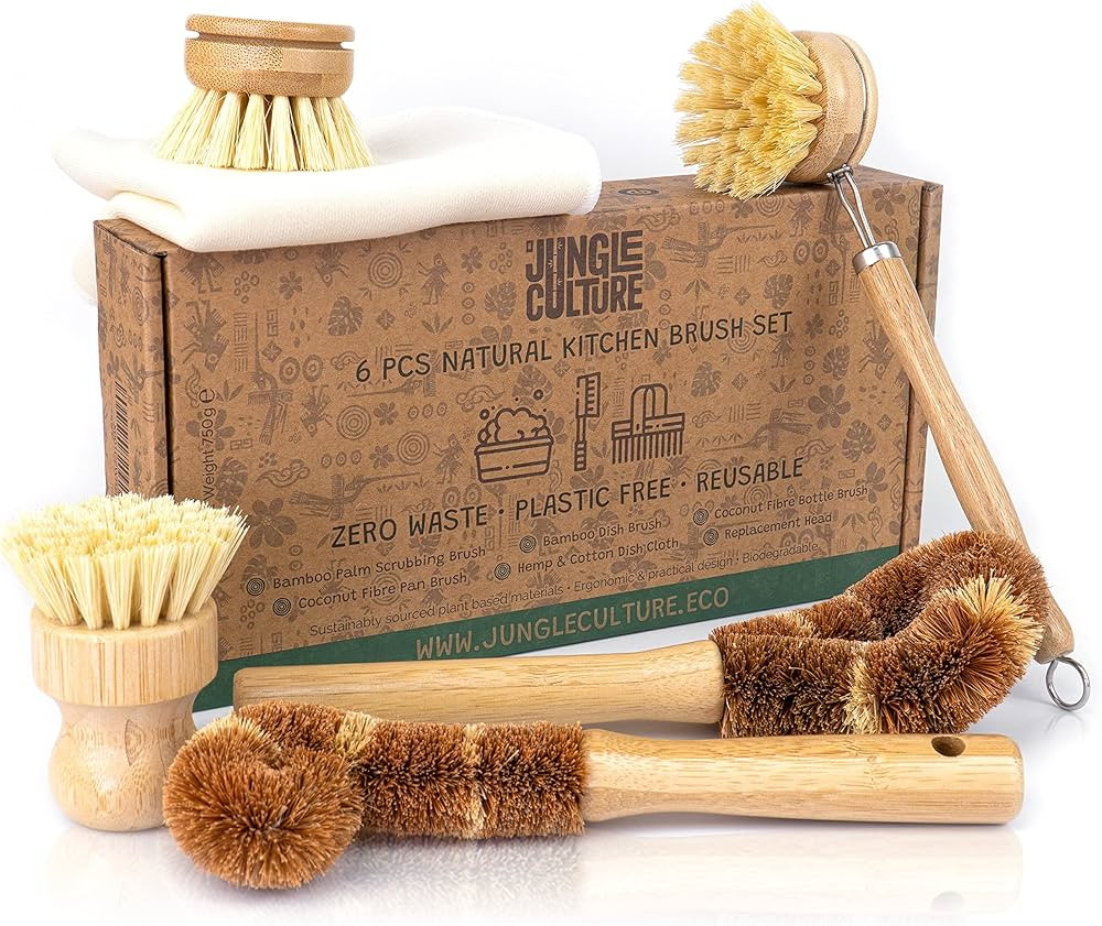 Jungle Culture® 6 Piece Natural Dish Brushes for Washing Up • Eco Dish Brush Kitchen Cleaning ... | Amazon (US)