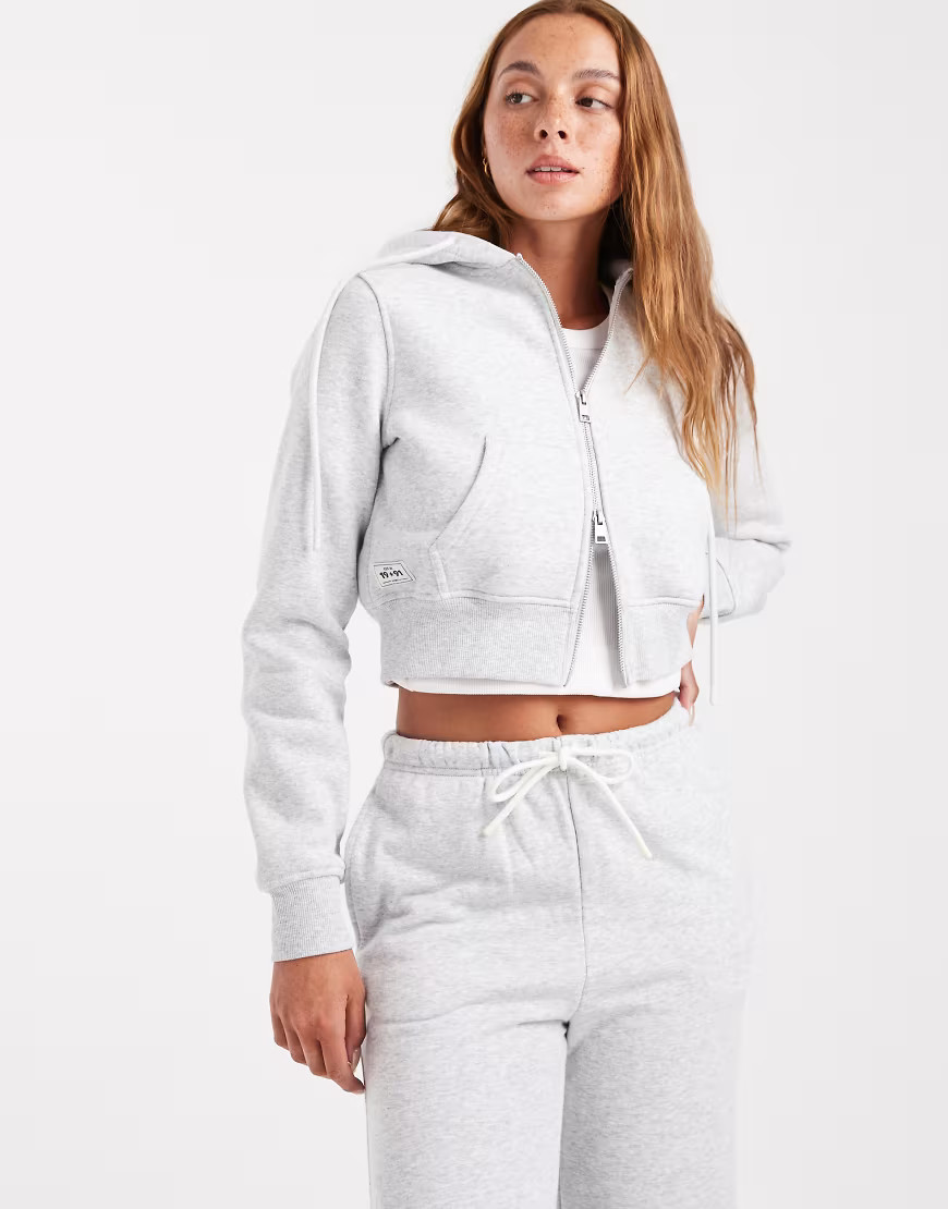 Cotton On cropped zip through hoodie in soft gray heather - part of a set | ASOS (Global)
