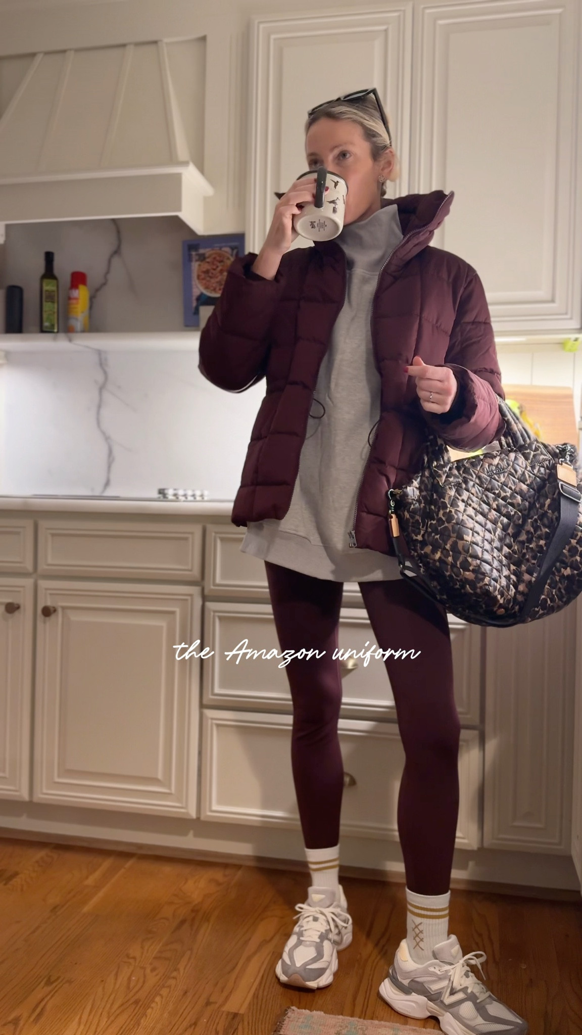 A must have look!! Size up 1-2 in sweatshirt for oversized perfect fit. I am in a L! Small jacket and fleece leggings. 