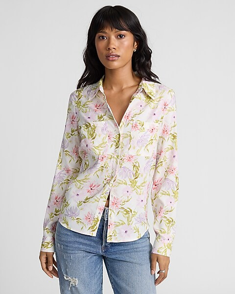 Georgette Printed Relaxed Portofino Shirt | Express